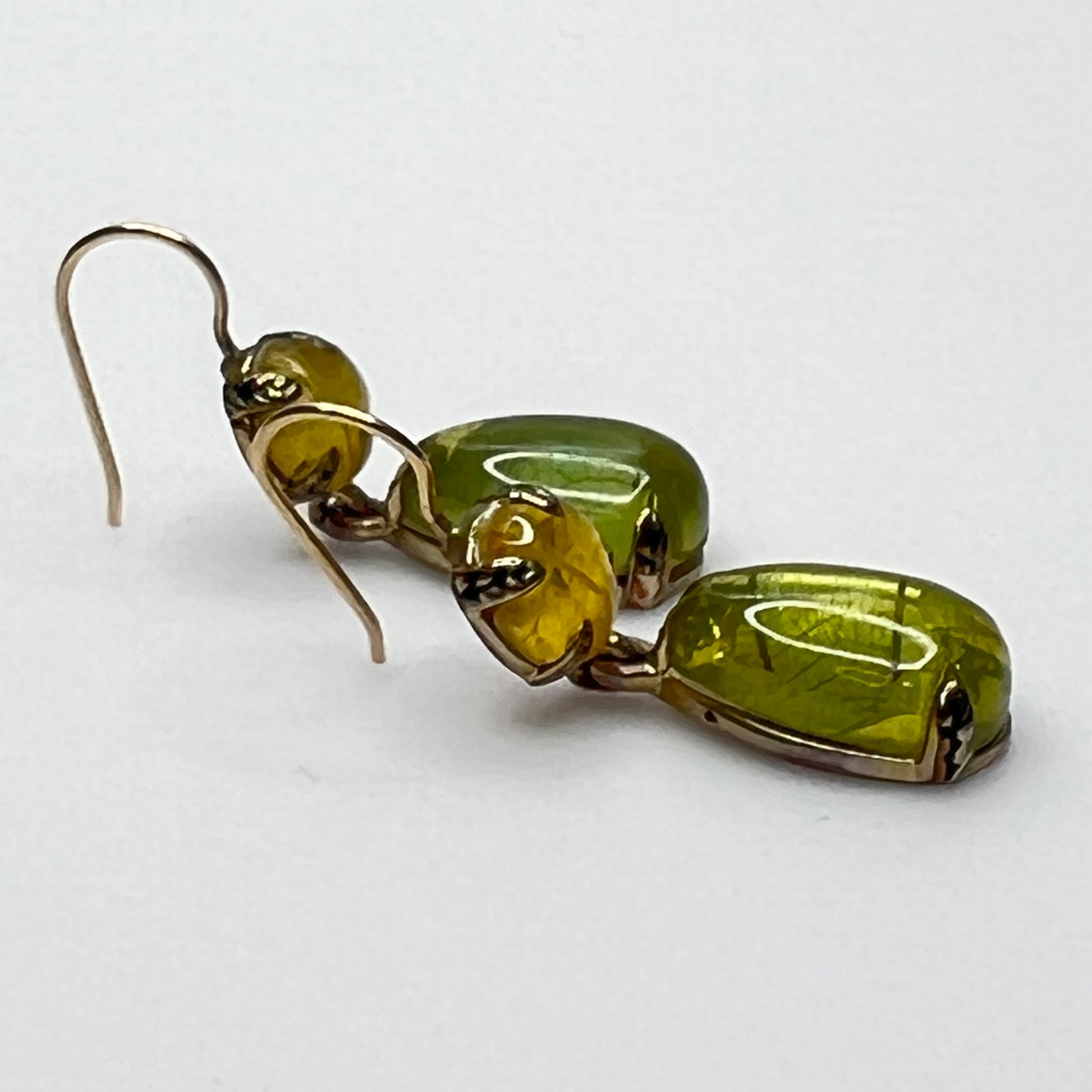 Monet dangle earrings with matching green and yellow glass cabochons