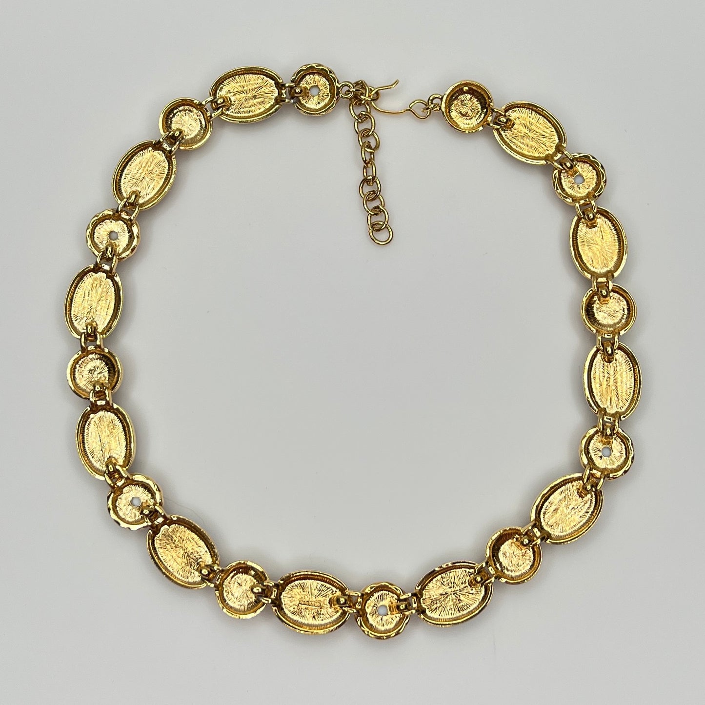 Back view of 1980s Monet necklace with adjustable clasp and oval stones