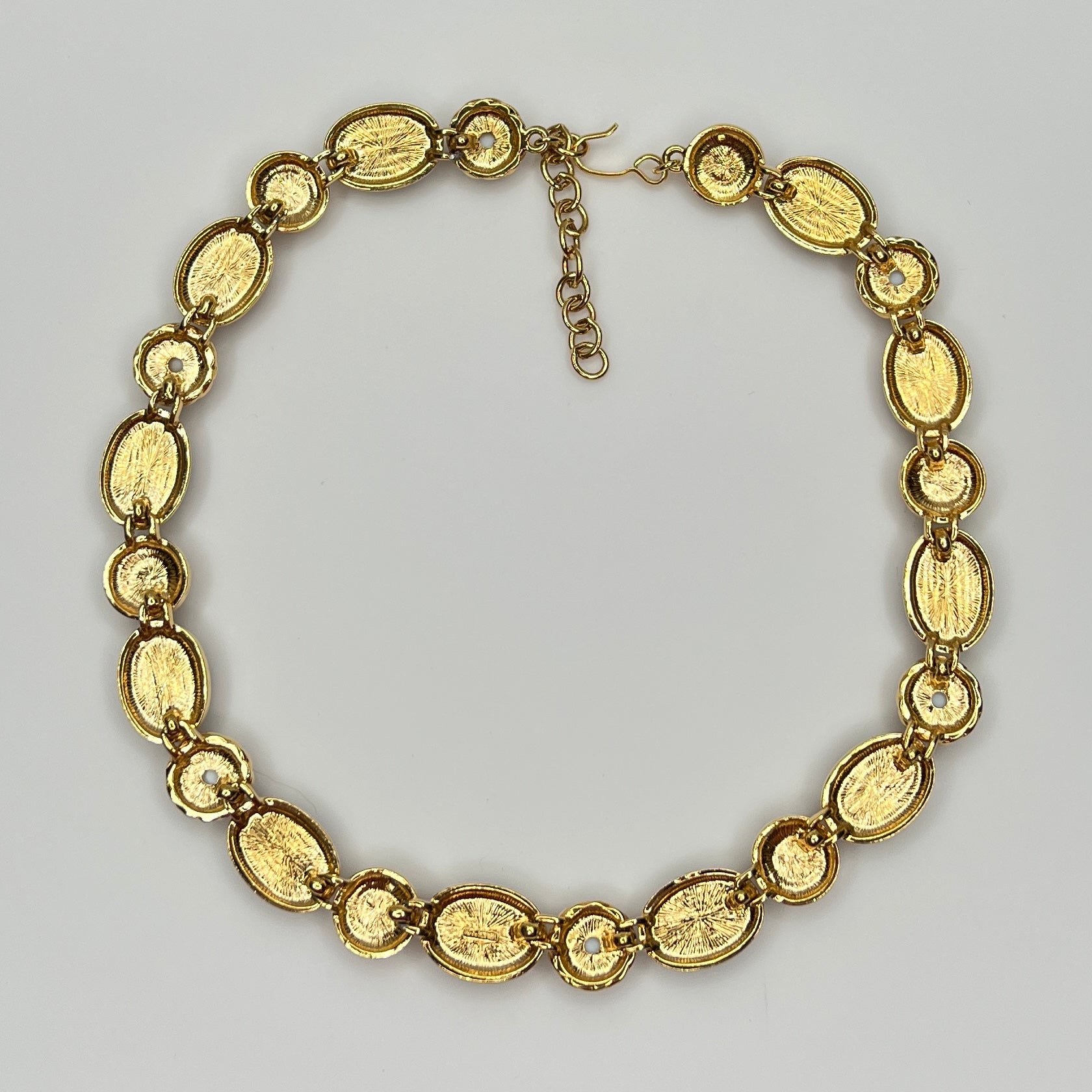 Back view of 1980s Monet necklace with adjustable clasp and oval stones