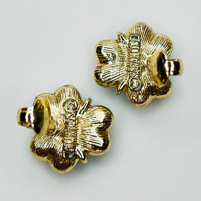 Matching clip-on earrings with gold-tone floral setting and turquoise beads