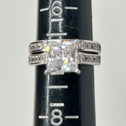 Sterling silver bridal set on a ring sizer