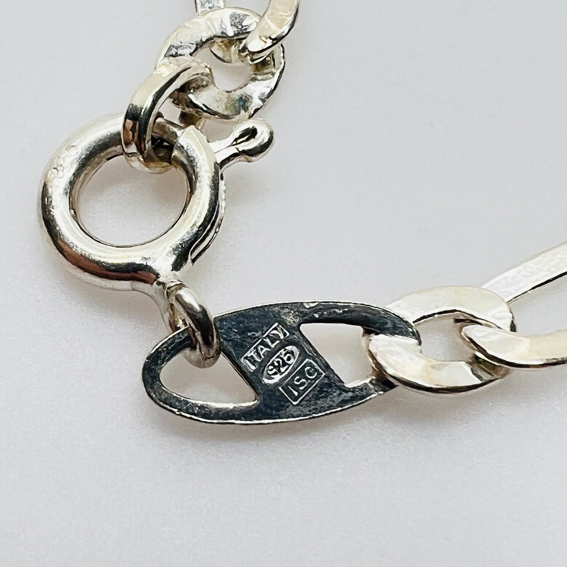 Clasp detail stamped Italy 925 ISC on sterling silver chain