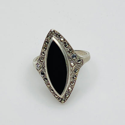 Sterling silver black onyx and marcasite ring