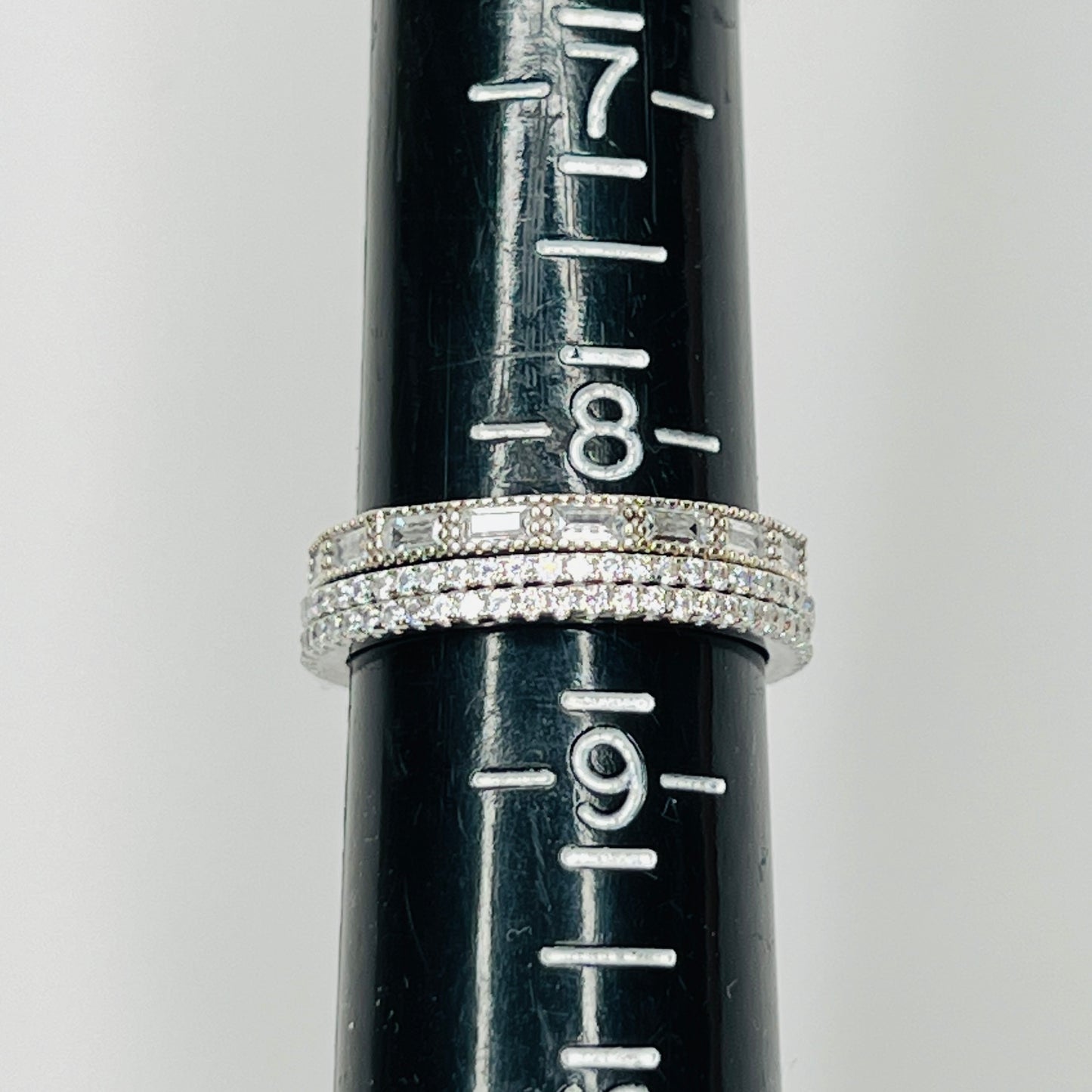 Sterling Silver Crystal Ring Stack – 1990s – Trio of Full Eternity Bands