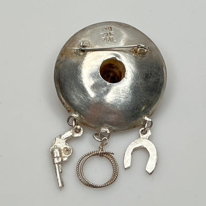 Close-up of brooch reverse stamped PERU 925 PML with C-clasp pin