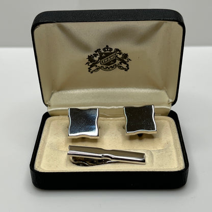 Vintage Swank Strand cufflink and tie clip set in original black and cream box