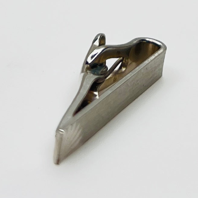 Brushed silver-tone Swank tie clip with etched fanburst detail, Mid-Century style