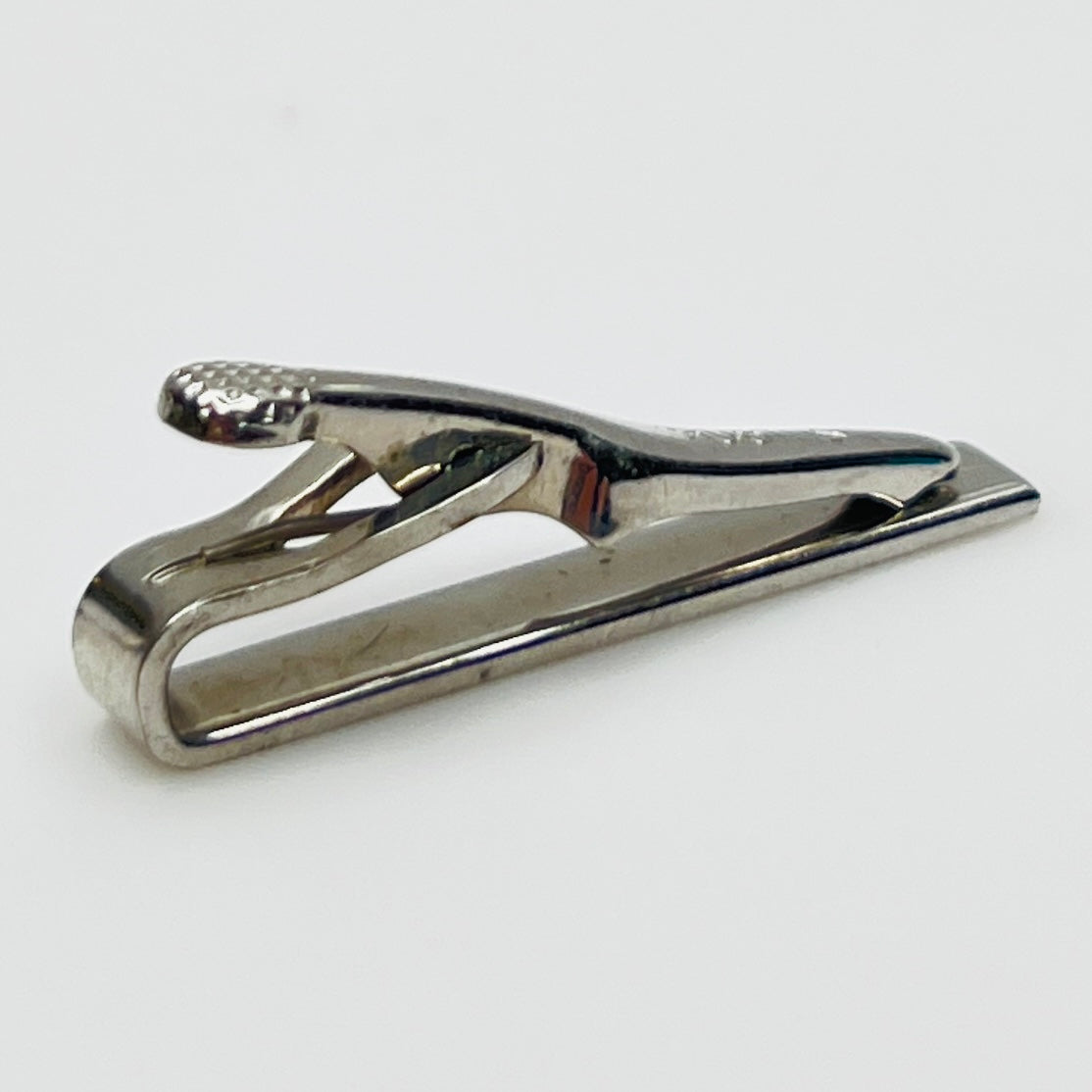 Brushed silver-tone Swank tie clip with etched fanburst detail, Mid-Century style