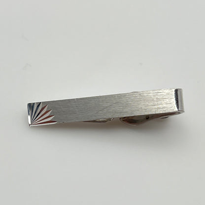 Brushed silver-tone Swank tie clip with etched fanburst detail, Mid-Century style