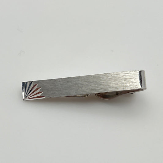 Brushed silver-tone Swank tie clip with etched fanburst detail, Mid-Century style
