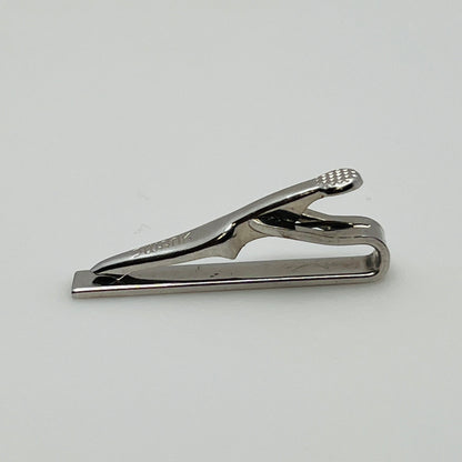 Brushed silver-tone Swank tie clip with etched fanburst detail, Mid-Century style