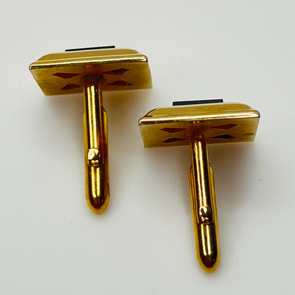 Top view Gold-tone square cufflinks with black glass center, 1960s Mid-Century Modern style