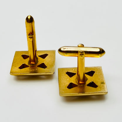 Back View Gold-tone square cufflinks with black glass center, 1960s Mid-Century Modern style