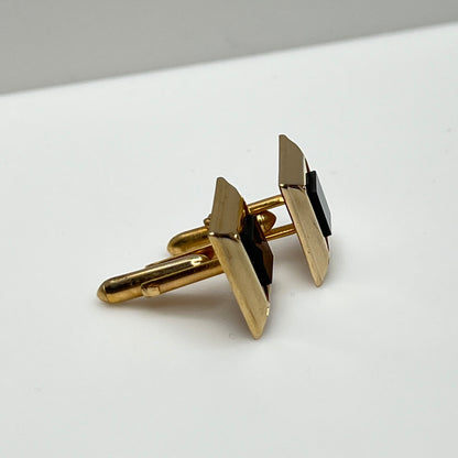 Gold-tone square cufflinks with black glass center, 1960s Mid-Century Modern style