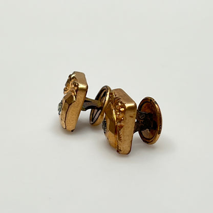Antique rose gold-tone cufflinks with paste stone and scrollwork, stamped Pat Dec 1883