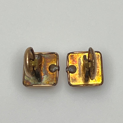 Antique rose gold-tone cufflinks with paste stone and scrollwork, stamped Pat Dec 1883