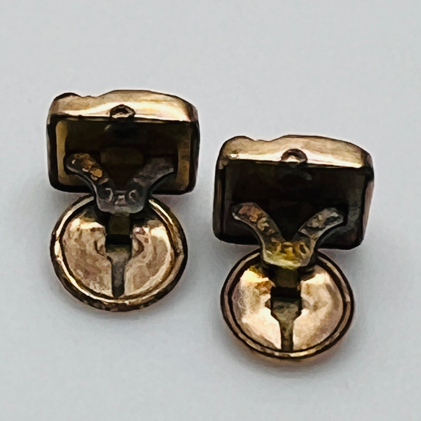 Antique rose gold-tone cufflinks with paste stone and scrollwork, stamped Pat Dec 1883