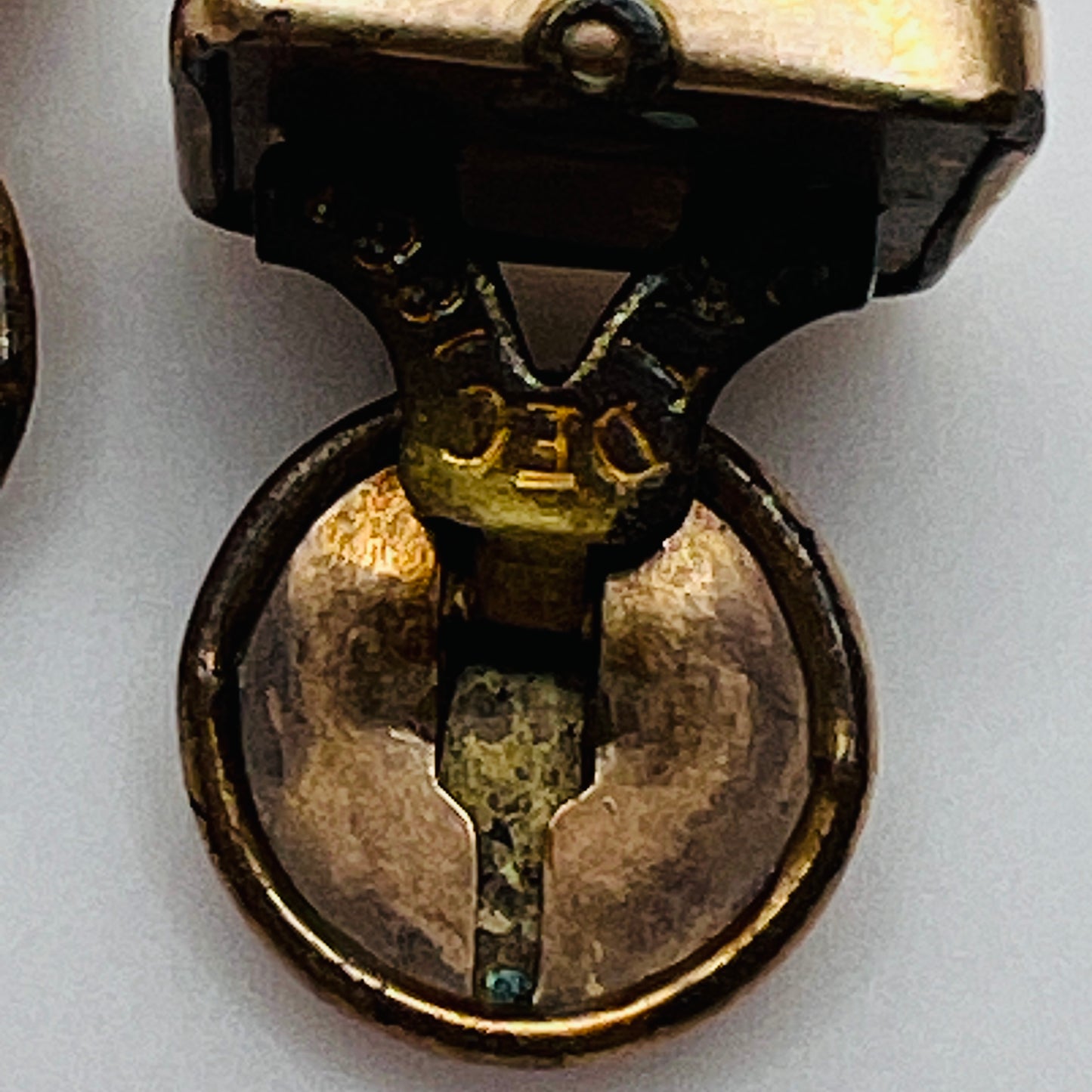 Antique rose gold-tone cufflinks with paste stone and scrollwork, stamped Pat Dec 1883