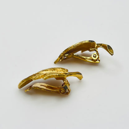 Side profile of vintage gold leaf clip-on earrings