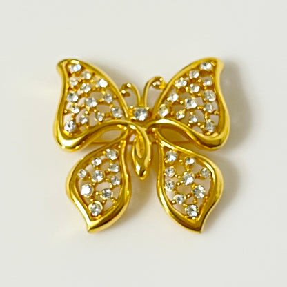 Vintage Monet gold tone rhinestone butterfly brooch