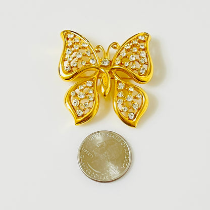 Vintage Monet gold tone rhinestone butterfly brooch