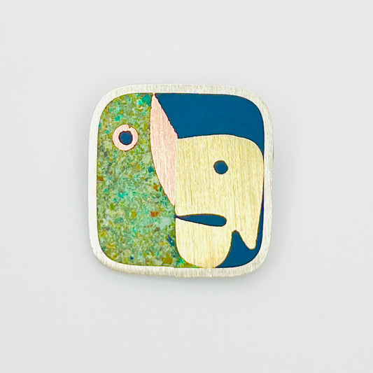 Vintage Taxco mixed media Cubist parrot brooch