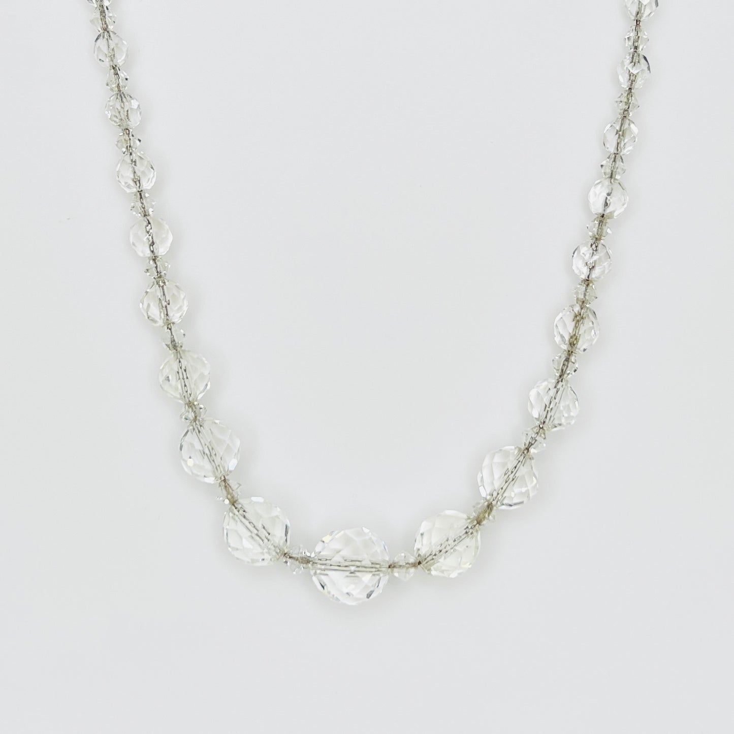 Vintage sterling silver faceted crystal bead necklace with graduated beads