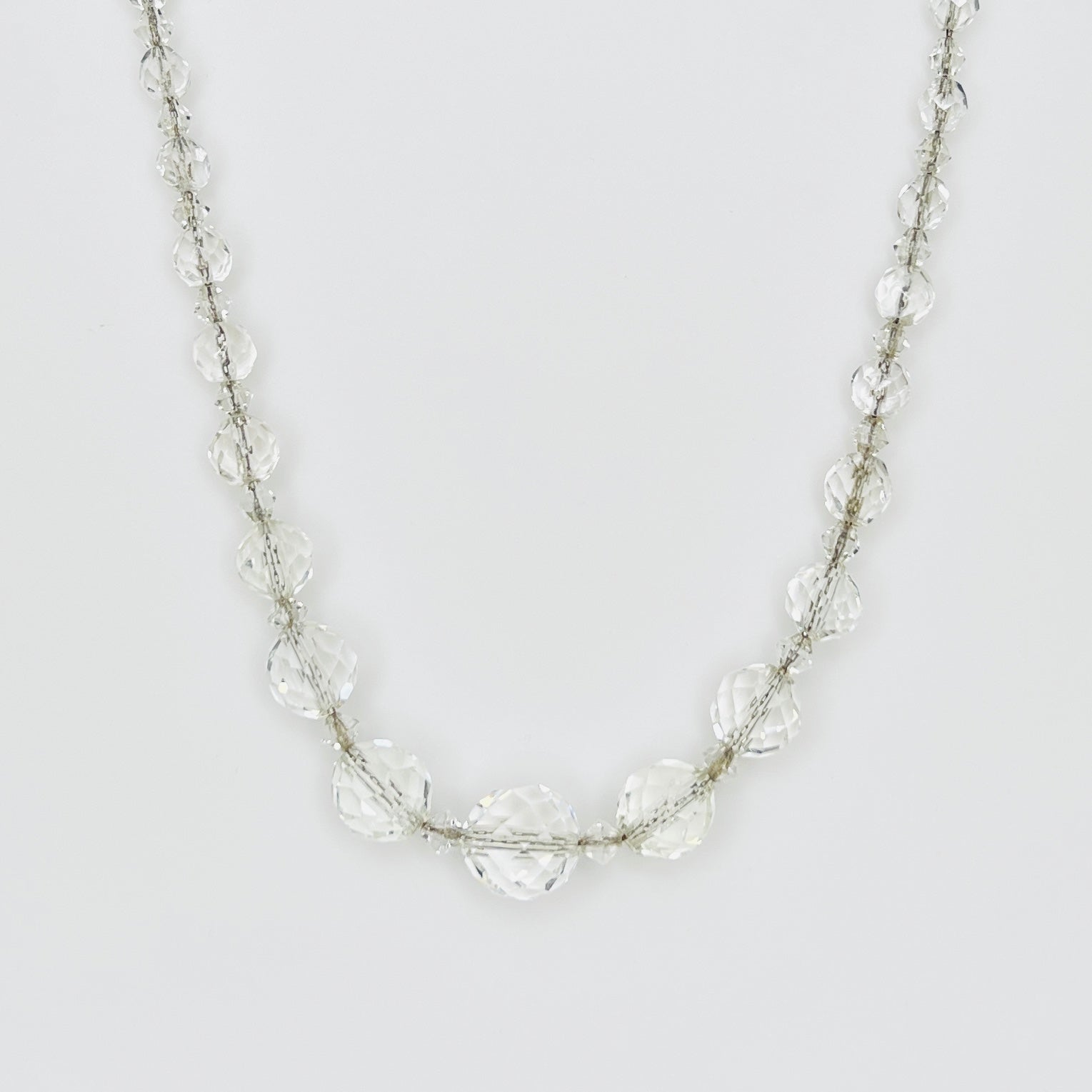 Vintage sterling silver faceted crystal bead necklace with graduated beads