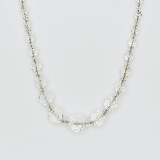 Vintage sterling silver faceted crystal bead necklace with graduated beads