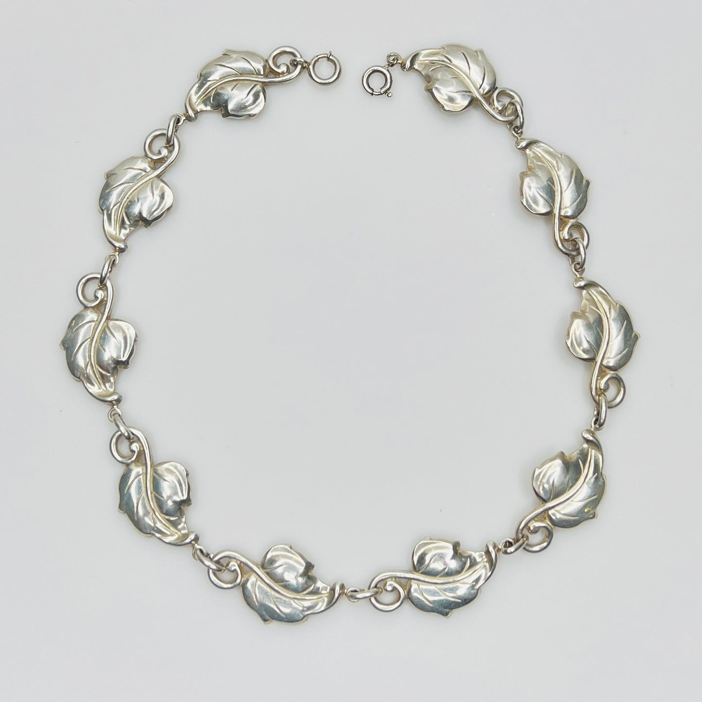 Vintage Danecraft sterling silver leaf choker necklace 1950s