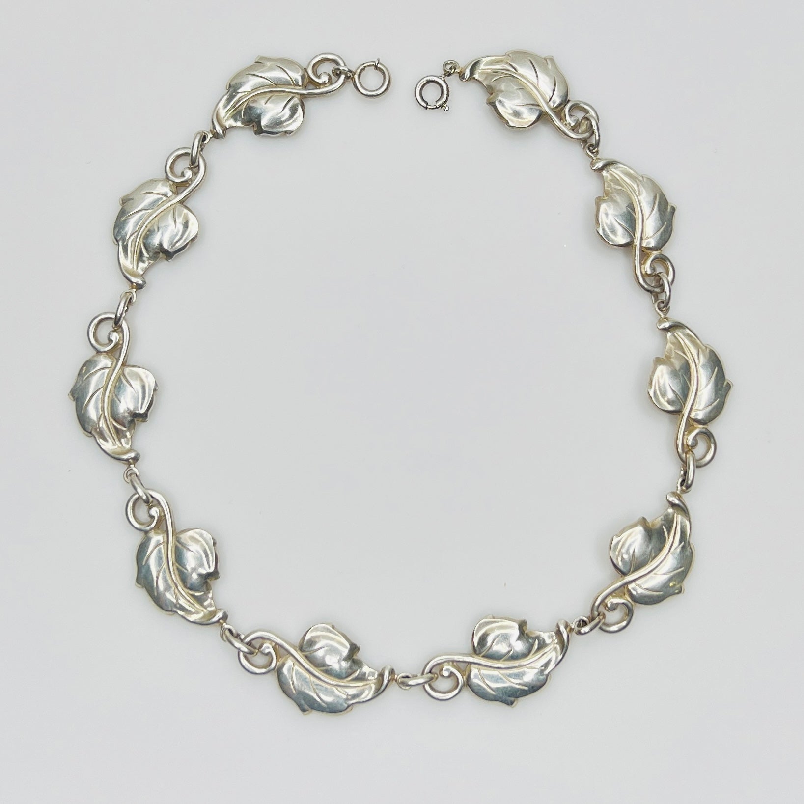 Vintage Danecraft sterling silver leaf choker necklace 1950s