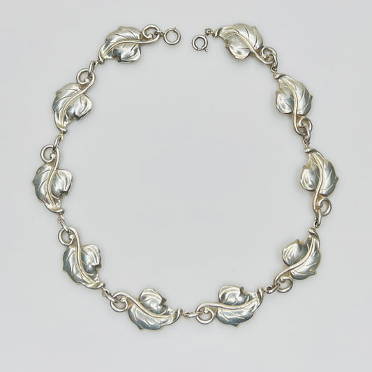 Vintage Danecraft sterling silver leaf choker necklace 1950s