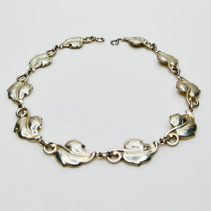 Vintage Danecraft sterling silver leaf choker necklace 1950s
