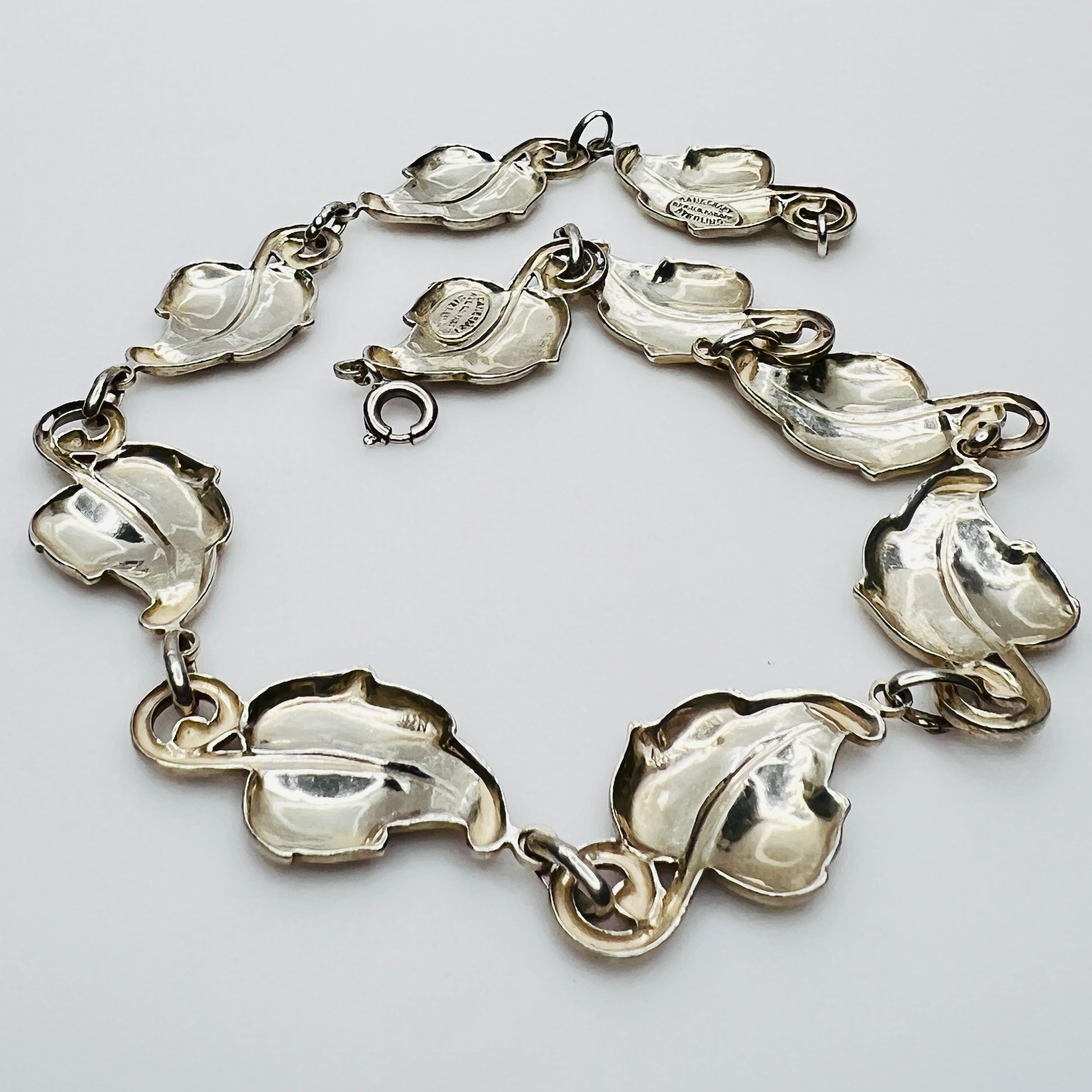 Back of Vintage Danecraft sterling silver leaf choker necklace 1950s