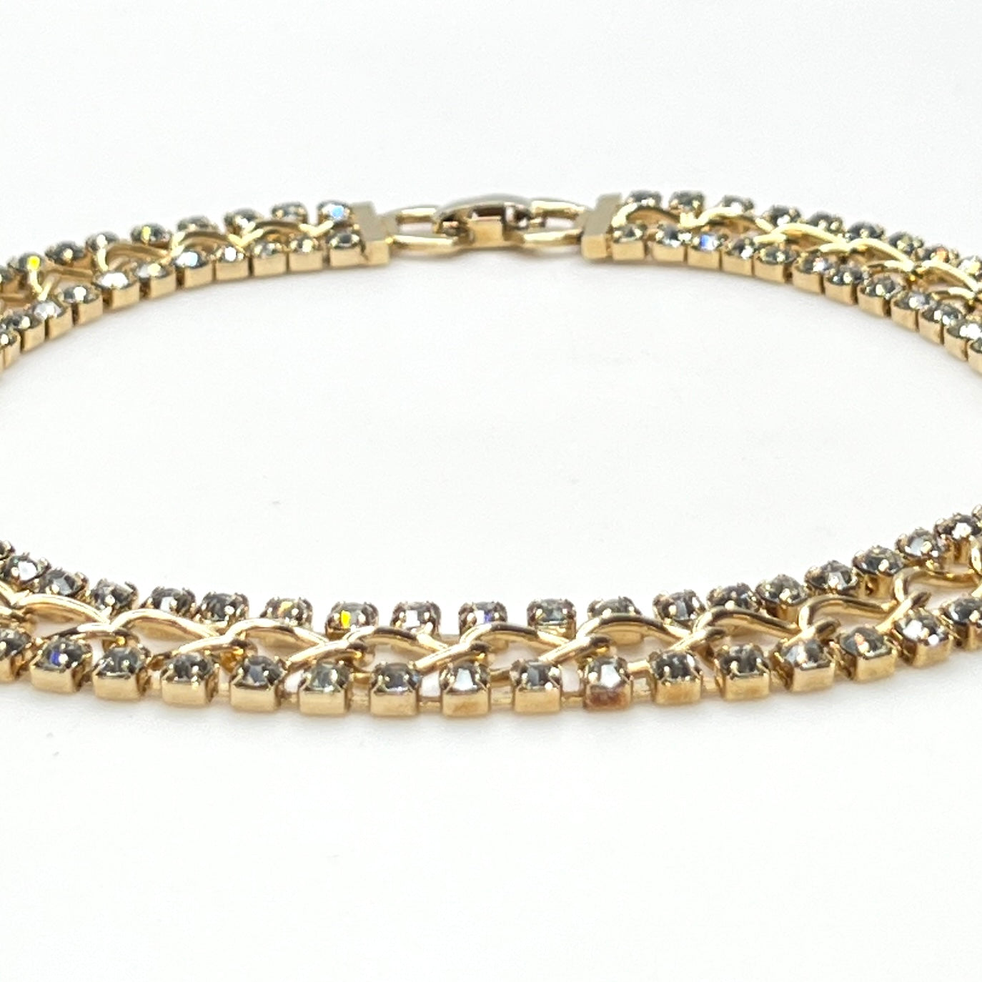 Vintage matching rhinestone choker and bracelet set with gold openwork links