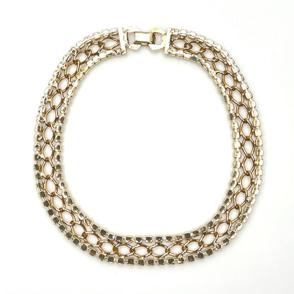 Back view Vintage matching rhinestone choker and bracelet set with gold openwork links