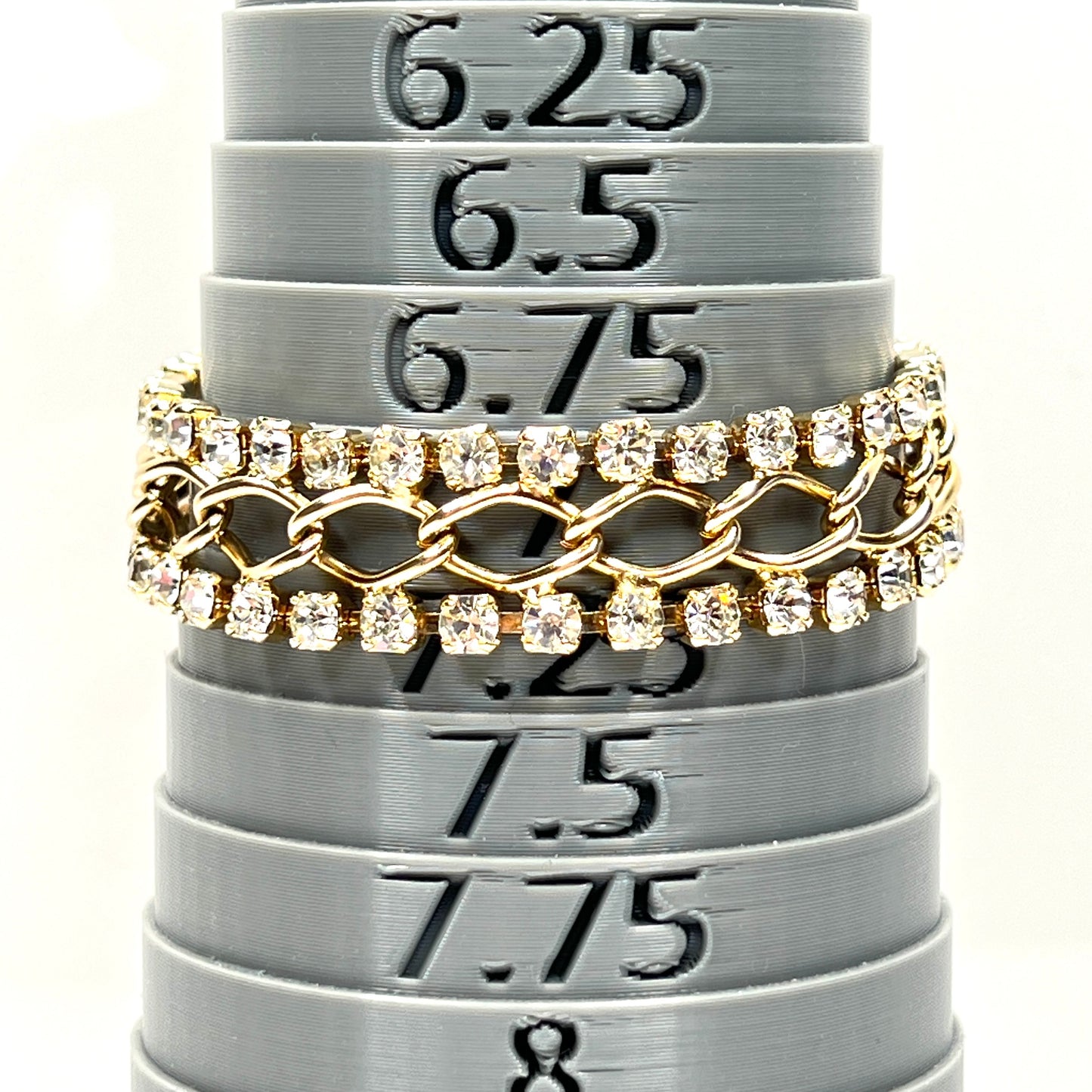 Vintage gold tone rhinestone bracelet with double-row crystal design