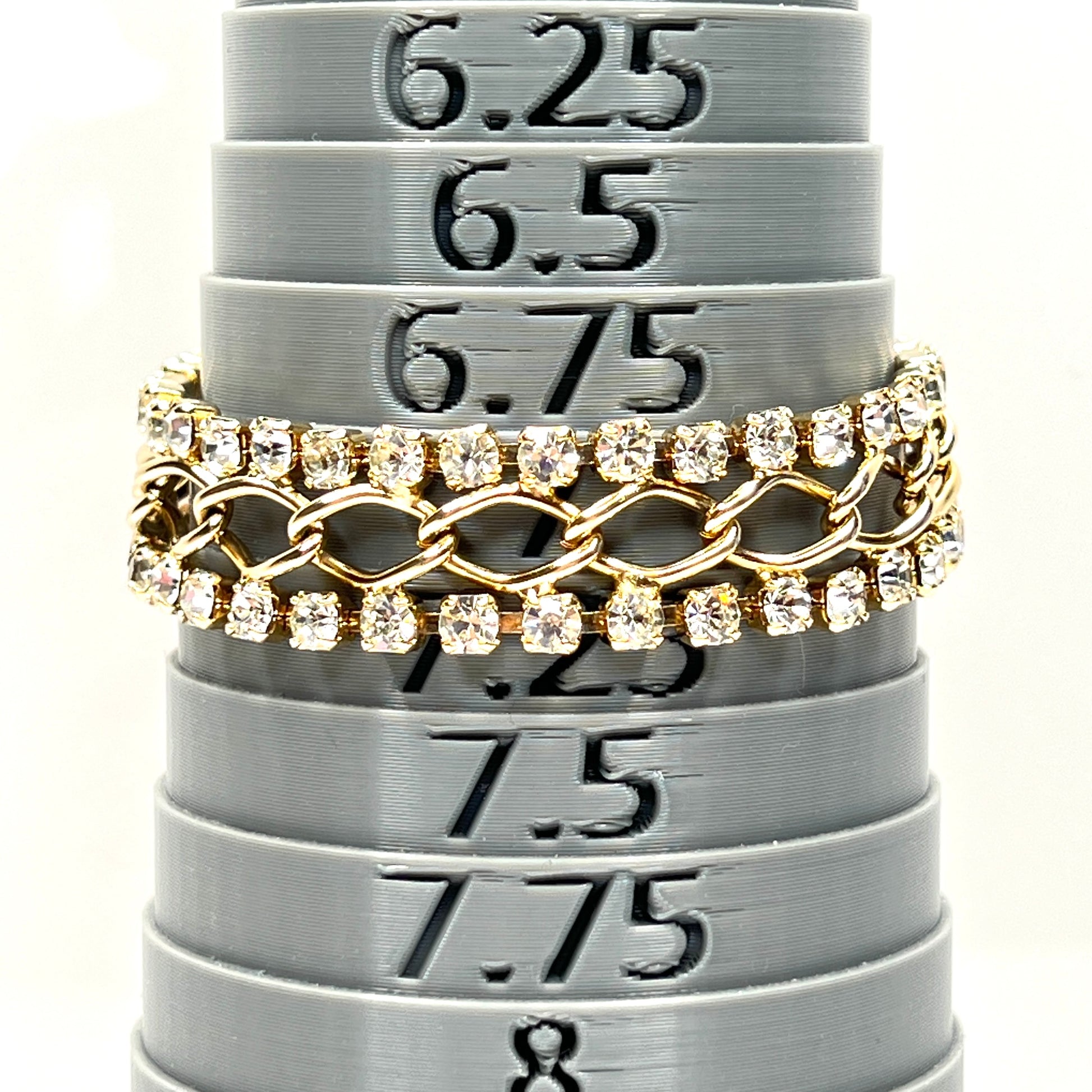 Vintage gold tone rhinestone bracelet with double-row crystal design