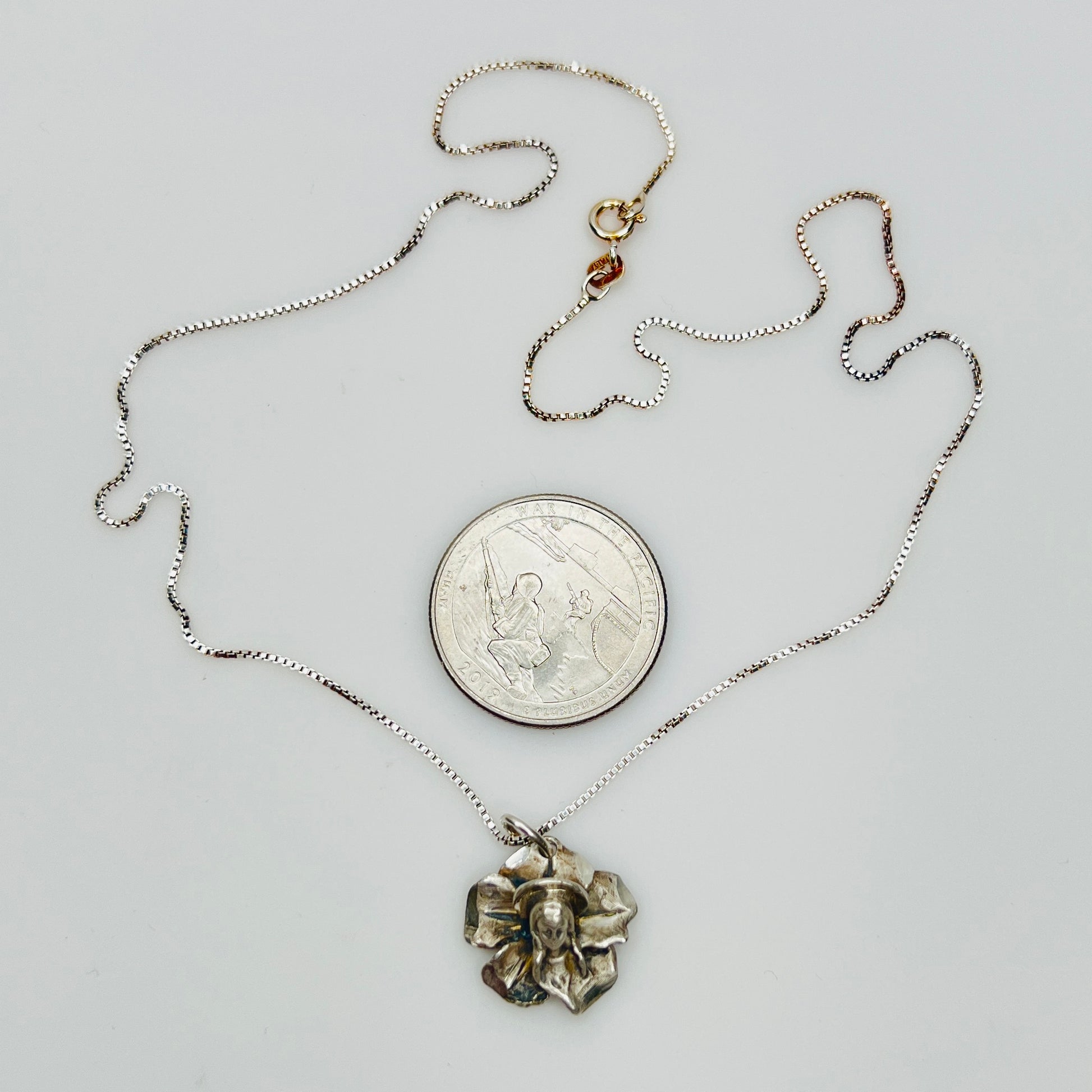 Vintage Italian sterling silver Madonna pendant necklace with box chain
