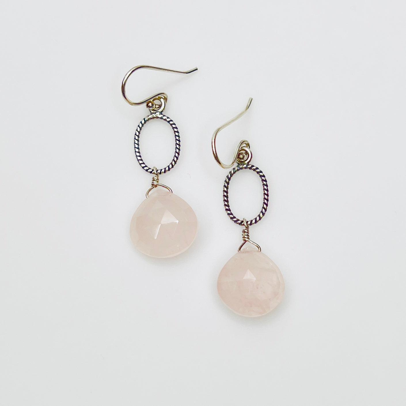 Vintage sterling silver rose quartz dangle earrings