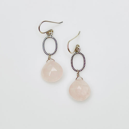 Vintage sterling silver rose quartz dangle earrings