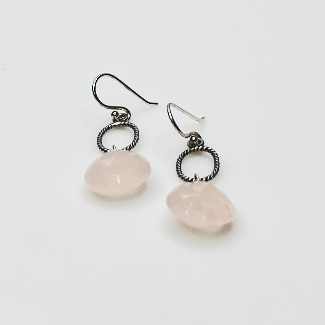 1990s sterling silver rose quartz shepherd hook earrings