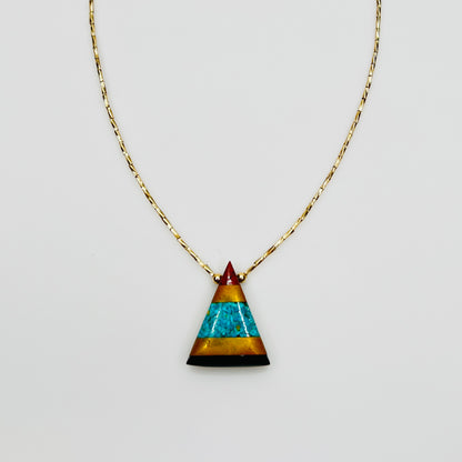 Turquoise inlay triangle pendant necklace gold vermeil beads