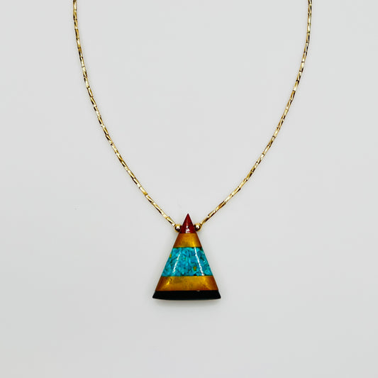 Turquoise inlay triangle pendant necklace gold vermeil beads