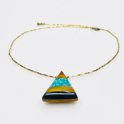 Turquoise inlay triangle pendant necklace gold vermeil beads