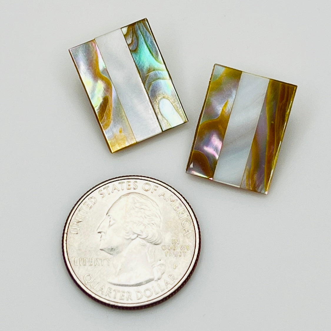 Rectangular abalone and mother of pearl vintage clip-on earrings