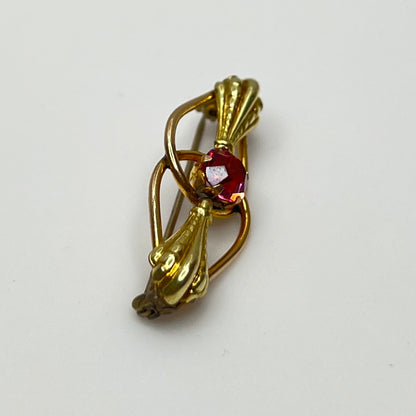 AMCO Art Nouveau bar brooch with pink rhinestone and 10K gold fill