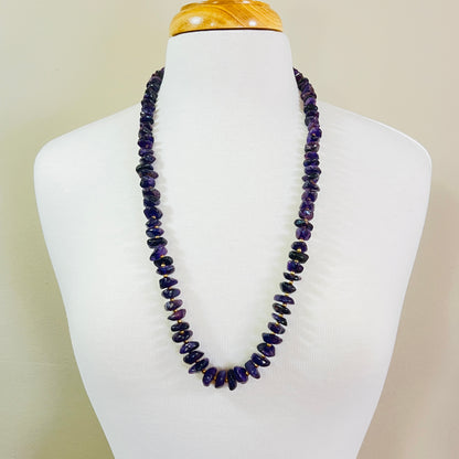 Vintage long amethyst nugget necklace with brass spacers and barrel clasp