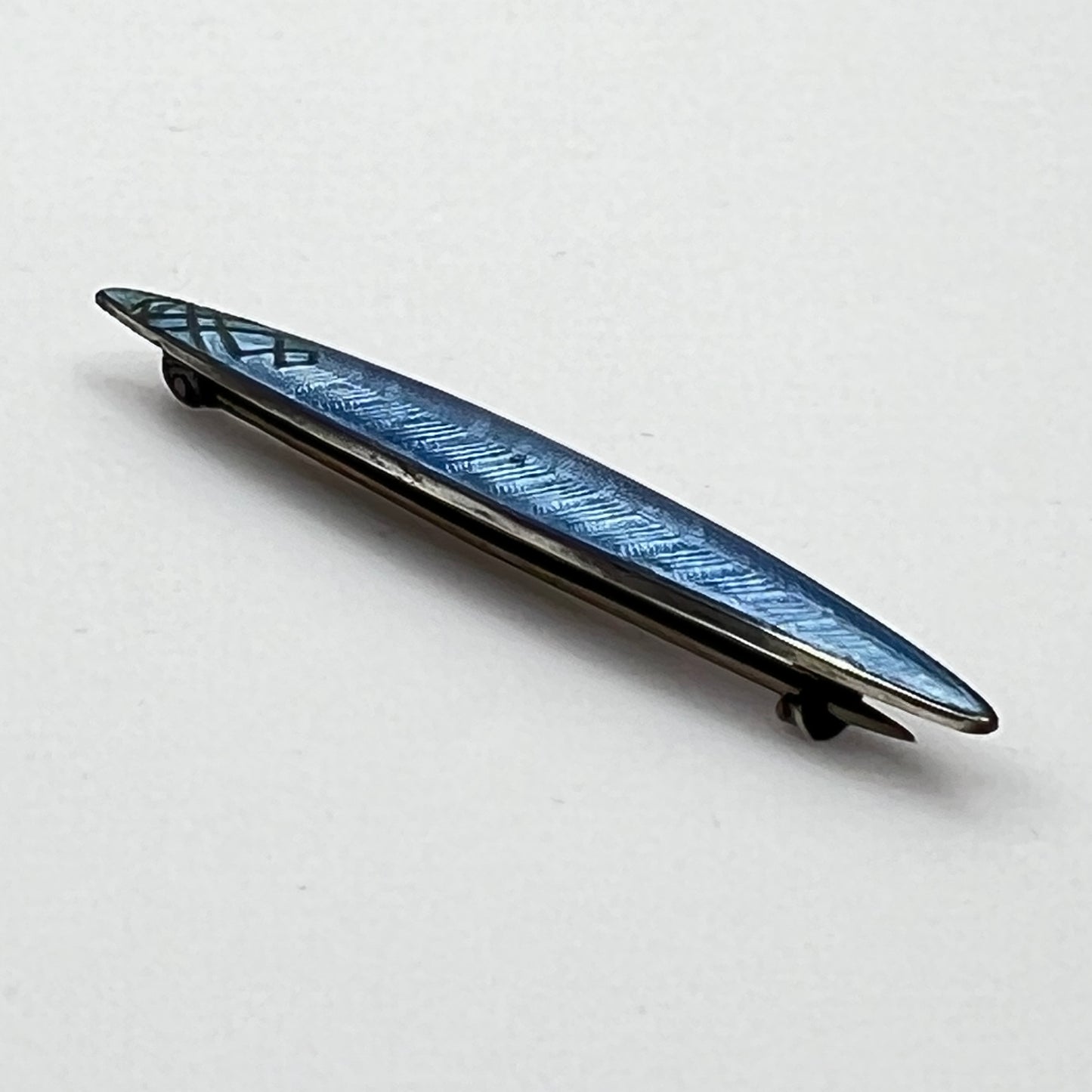 1920s sterling guilloché enamel bar brooch in light blue