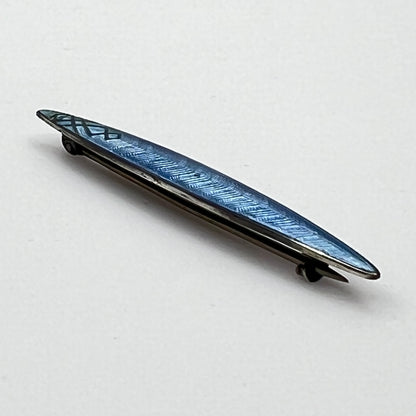 1920s sterling guilloché enamel bar brooch in light blue